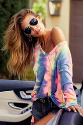 BiBi Tie Dye French Terry Long Sleeve Knit Top OutfitFlow